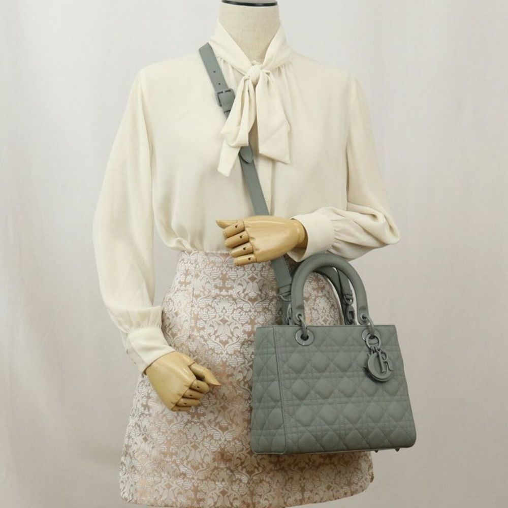 Dior Lady Dior Grey Leather Handbag (Pre-Owned) - Picture 11 of 12